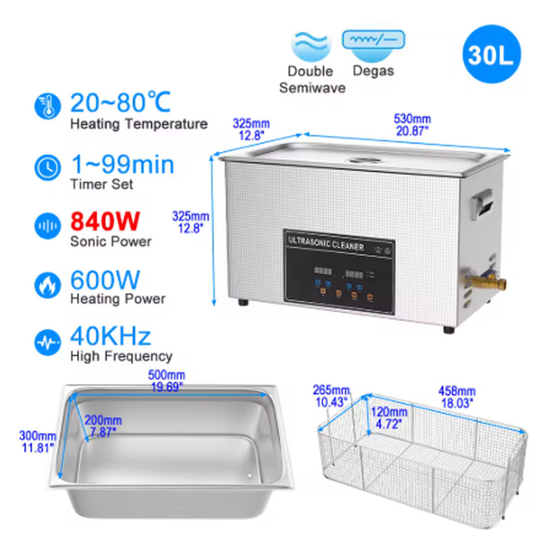30L Ultrasonic Cleaner with Digital Timer & Heater -...