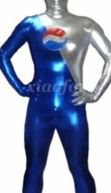 Halloween Blue and Silver Pepsi Shiny Metallic Pepsiman Zentai Costume Cosplay