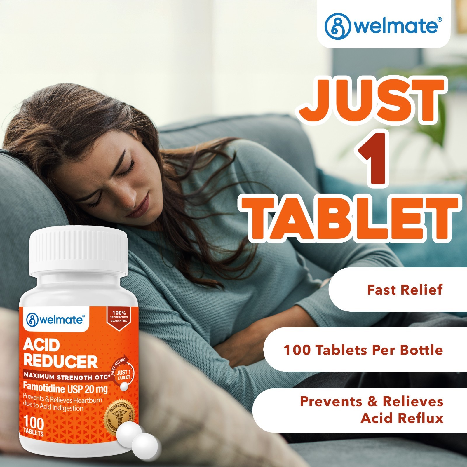 Famotidine 20 mg Tablets, 100 Count - Effective Acid Reducer for Relief