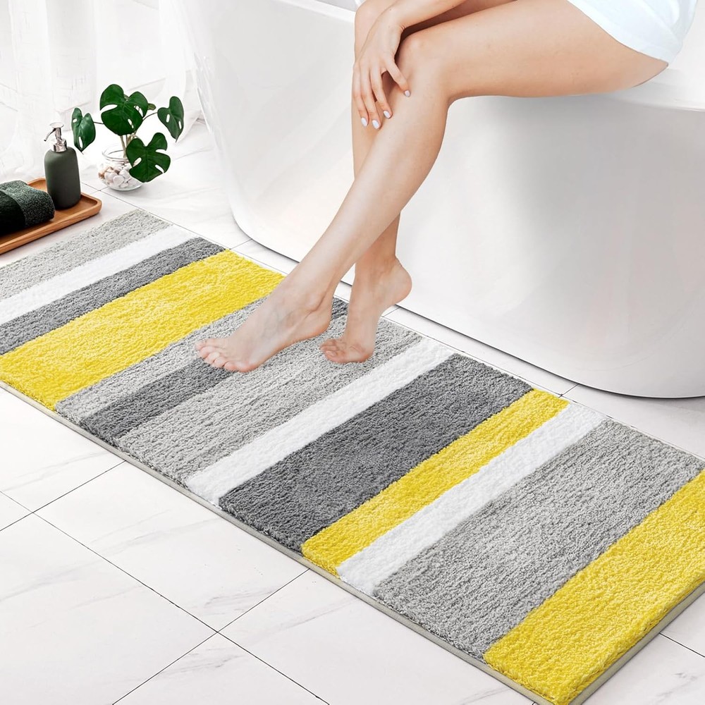 MIULEE Yellow Bathroom Runner 2' x 5' (Rectangular), Yellow-grey