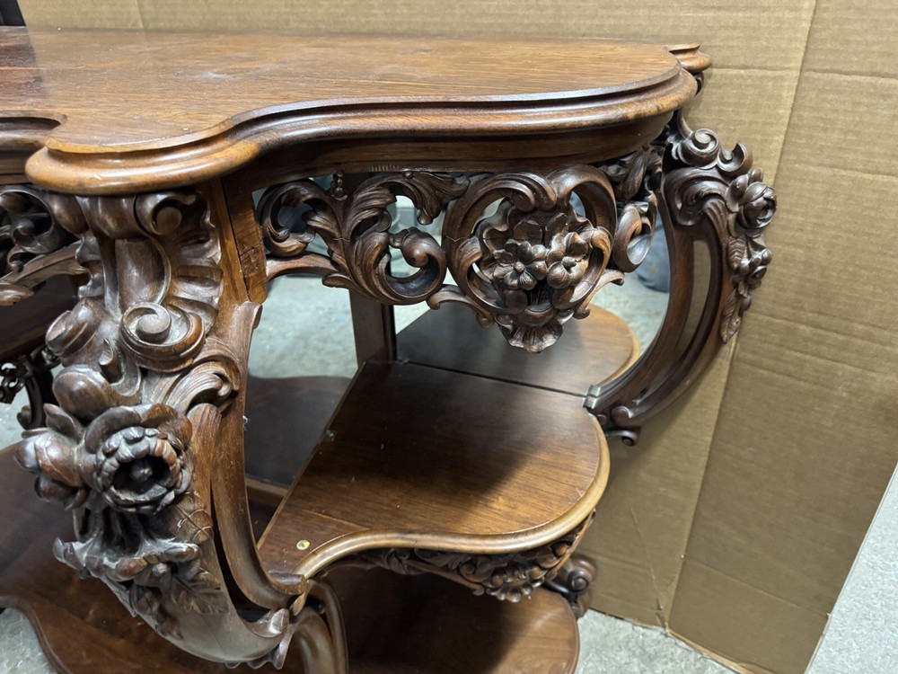 THOMAS BROOKS SIGNED PIERCED CARVED ROCOCO ROSEWOOD CONSOLE TABLE