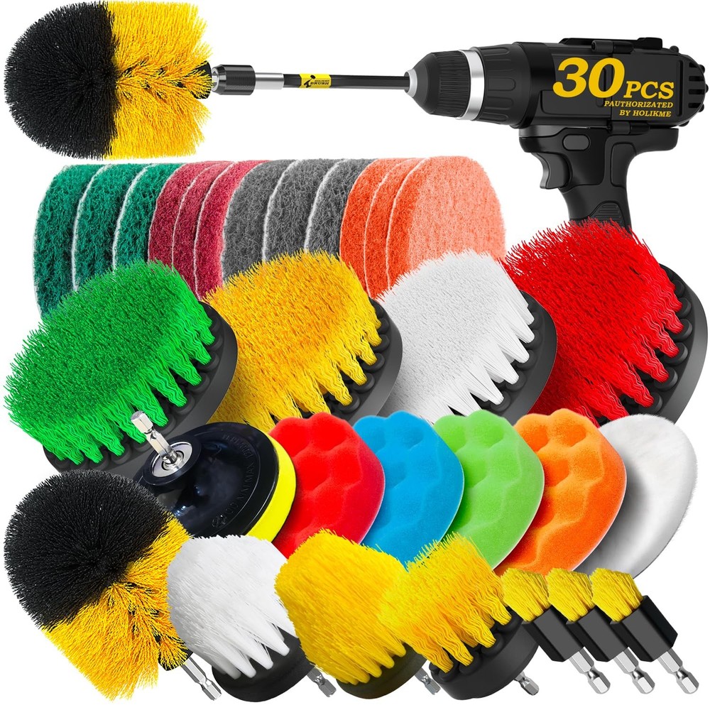 Holikme 30Pack Drill Brush Attachments Set,Scrub Pads  Sponge, Power Scrubber