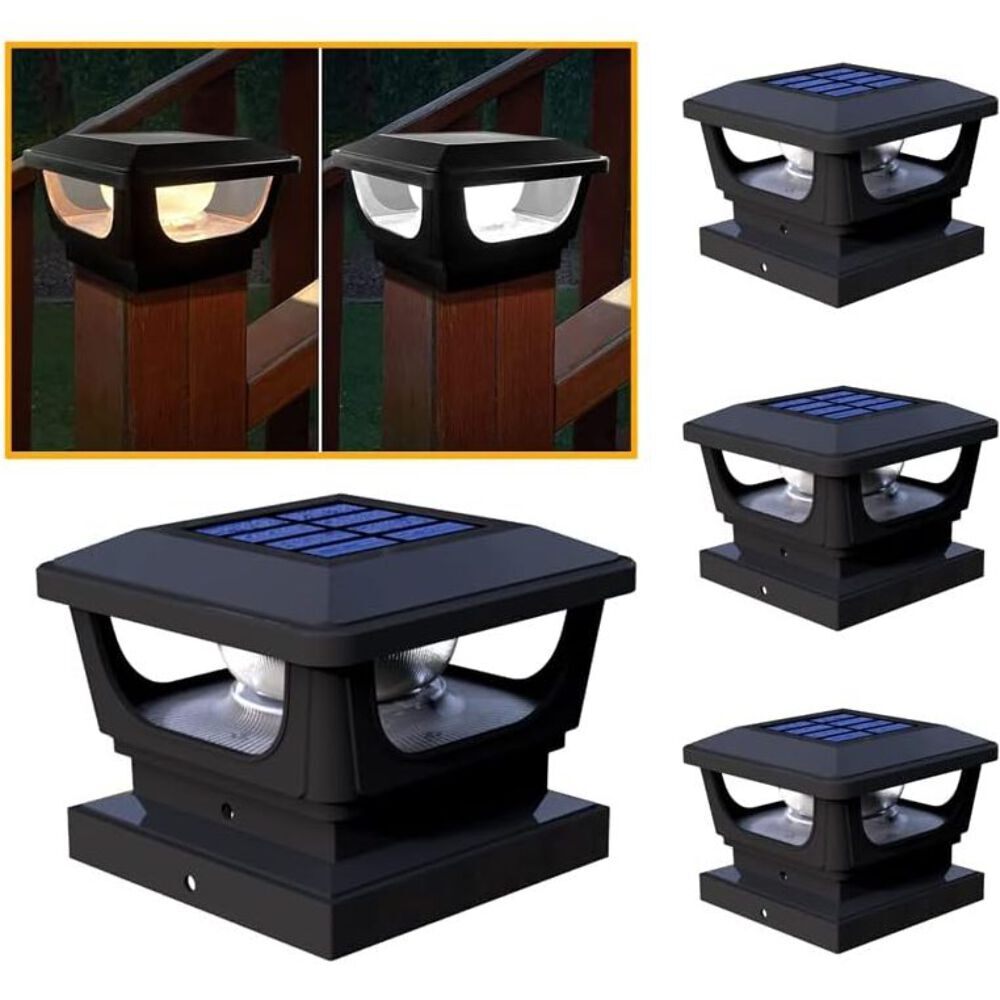 Solar Post Cap Lights for 3x3, 4X4, 5x5 Posts - BLACK (2 PACK) BICSGL-12BLK