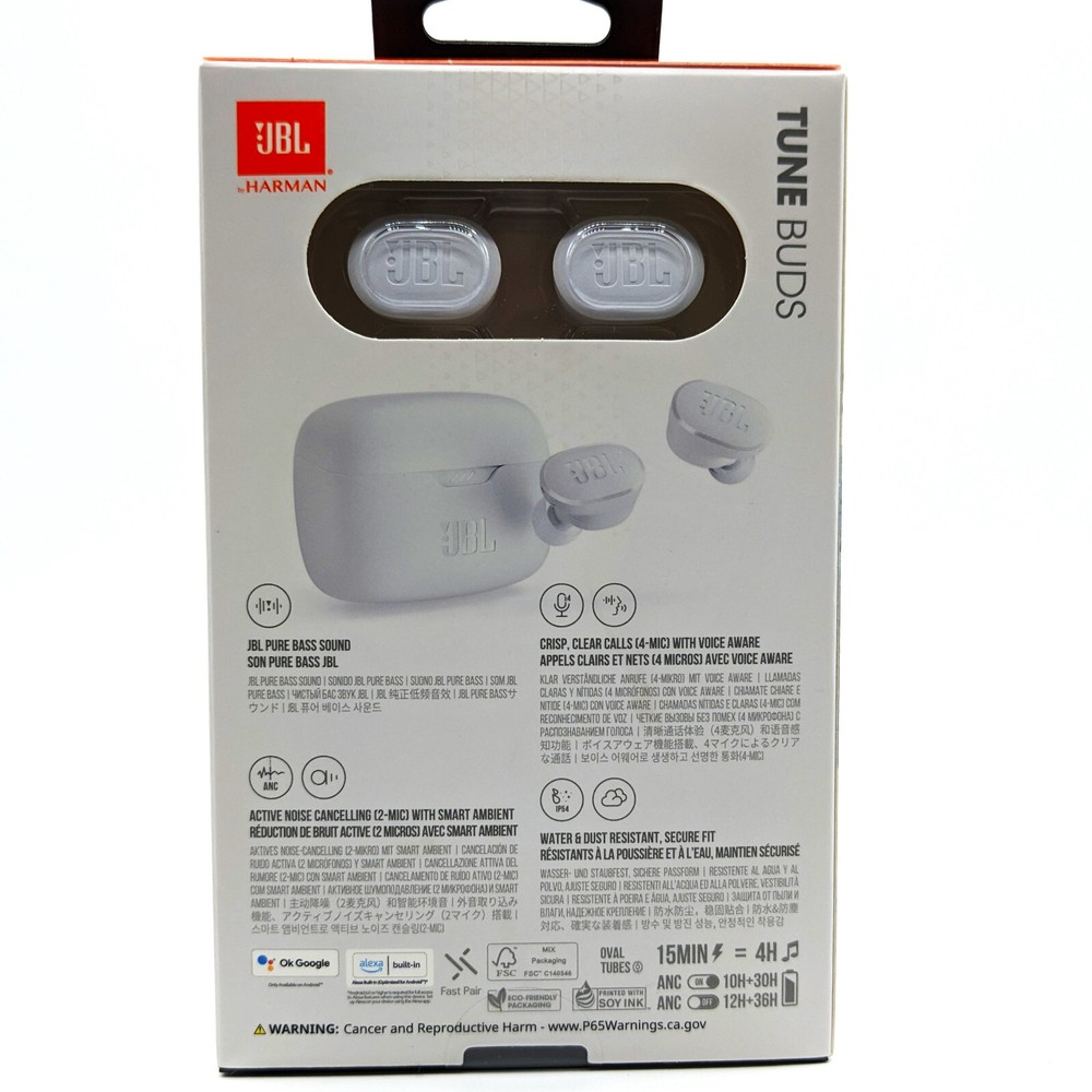JBL Tune Buds True Wireless Bluetooth Noise-Cancelling Earbuds - White - NEW