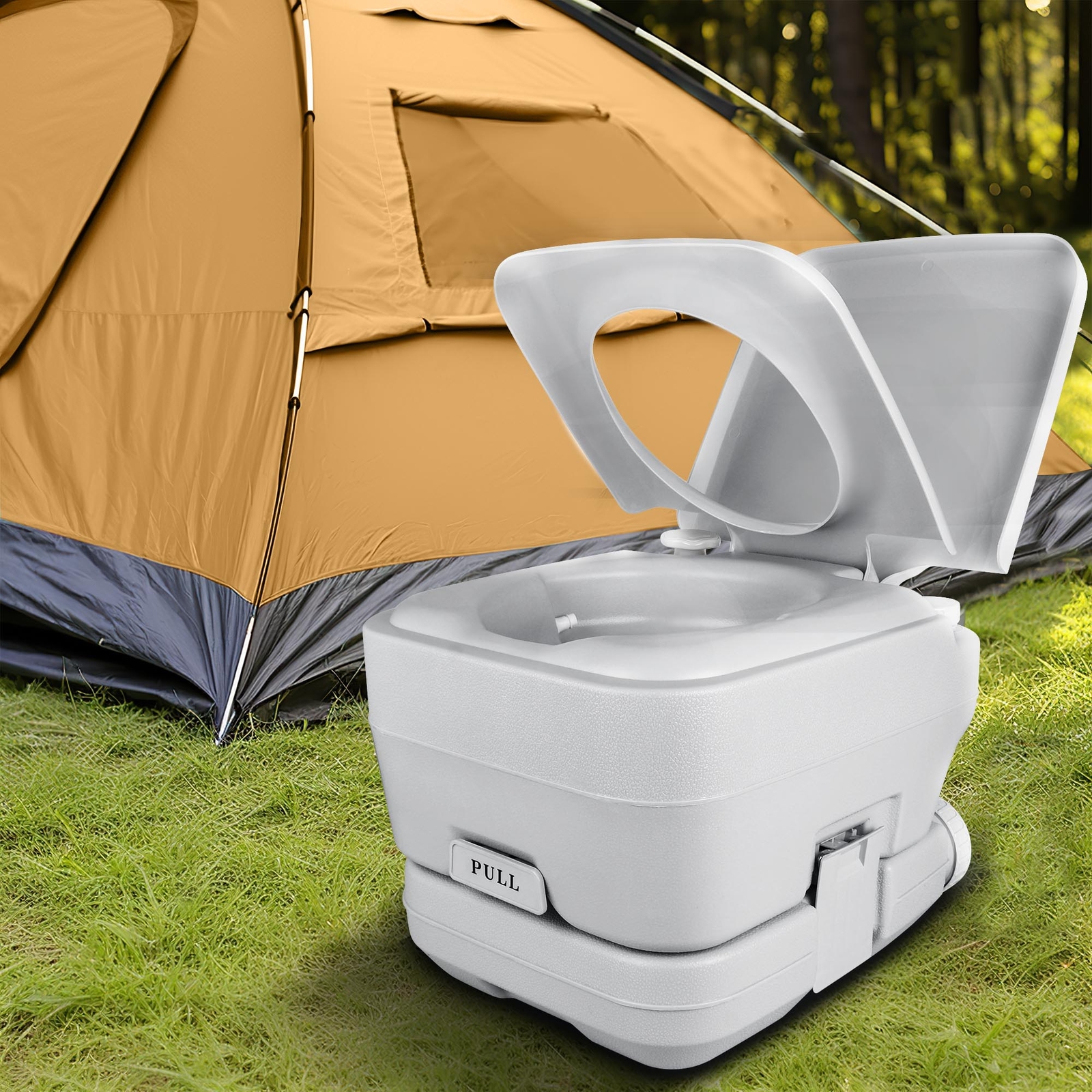 Portable Travel Toilet RV Potty 2.6 Gallon Detachable Tank & Handle Flush Pump