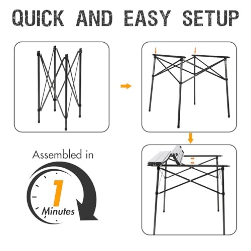 Lightweight Aluminum Folding Square Table Roll Up Top 4 People Compact Silver