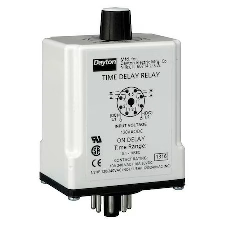 Dayton 1Egb6 Single Function Time Delay Relay, Octal, On Delay, 1 Functions