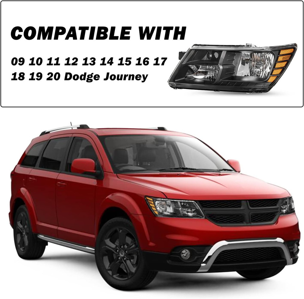 Halogen Headlight Assembly Compatible with 2009-2020 Dodge Journey Replacement O