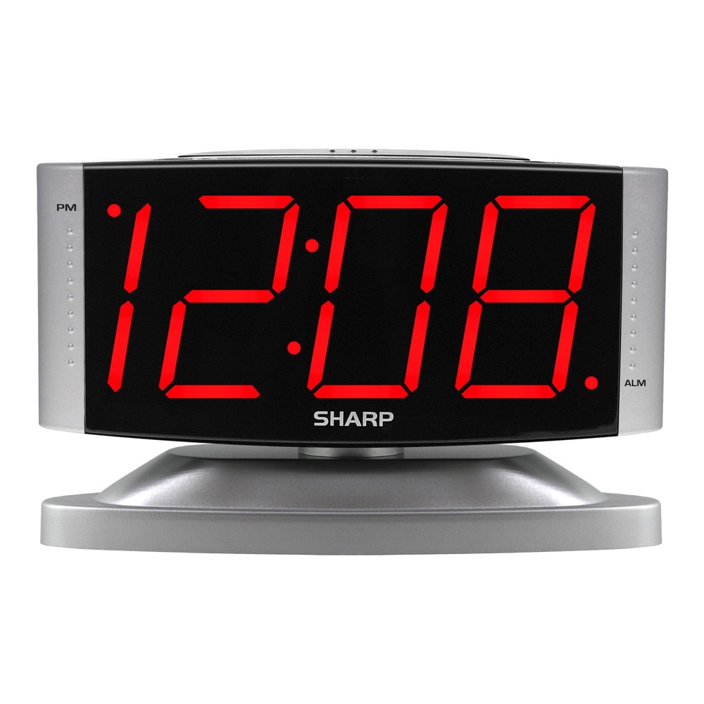 LED Digital Alarm Clock, Swivel Base, Silver Case, Red Display
