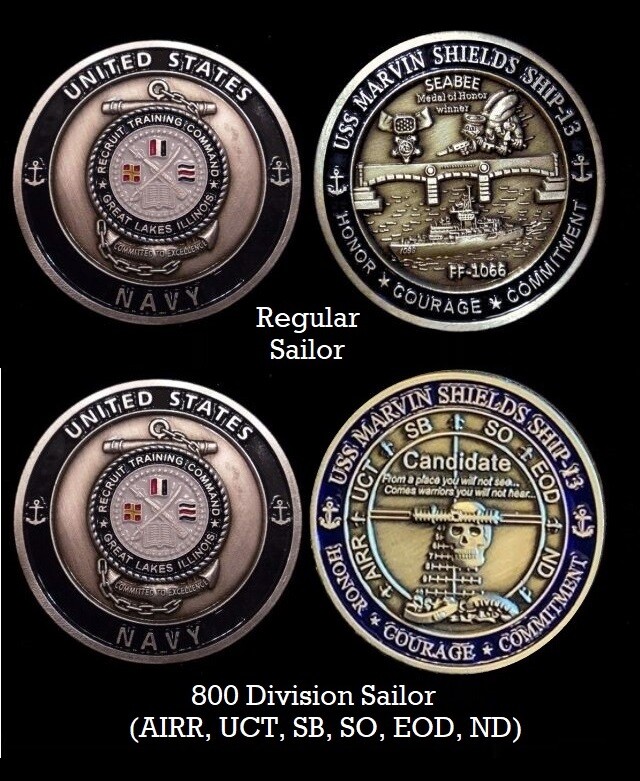 ~ USS Shields ~ Ship 13 ~ US Navy Recruit Training Command Challenge Coin ~
