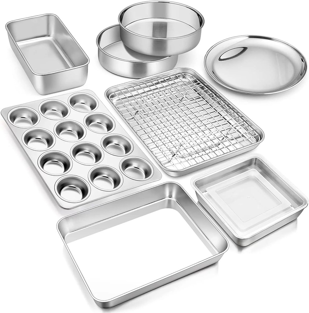 10 Piece Baking Pans Set, Stainless Steel Bakeware Set for Oven, Include Cake P
