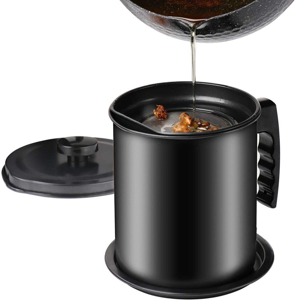 Bacon Grease Container with Fine Mesh Strainer, 1.3 L, Removable Coaster Tray
