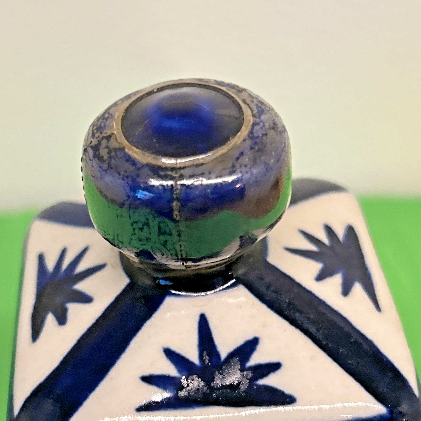 VTG Tonala Tequila Bottle Small White Blue 3" Tall Mexico Miniature "Empty"