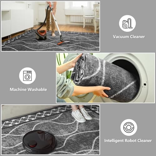 4x6 Area Rugs for Living Room, Machine Washable 4 ft x 6 ft Black Grey