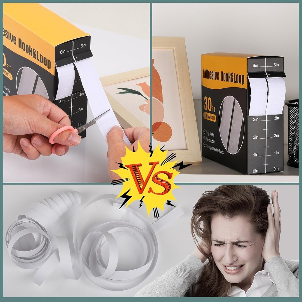 Self-Adhesive 30Ft Hook & Loop Tape Rolls - Multi-Surface Use for Home & Office