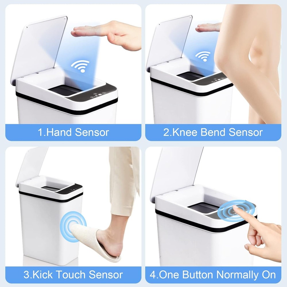 Bathroom Smart Touchless Trash Can 2.2 Gallon Automatic White