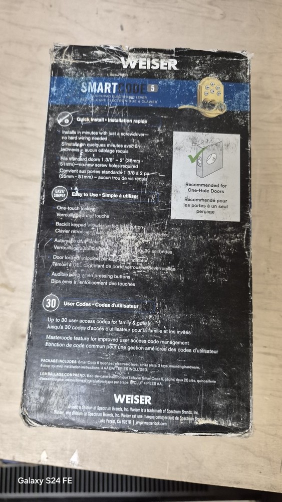 Weiser Smart Code 5 Touchpad Electronic Lever Polished Brass - Open Box