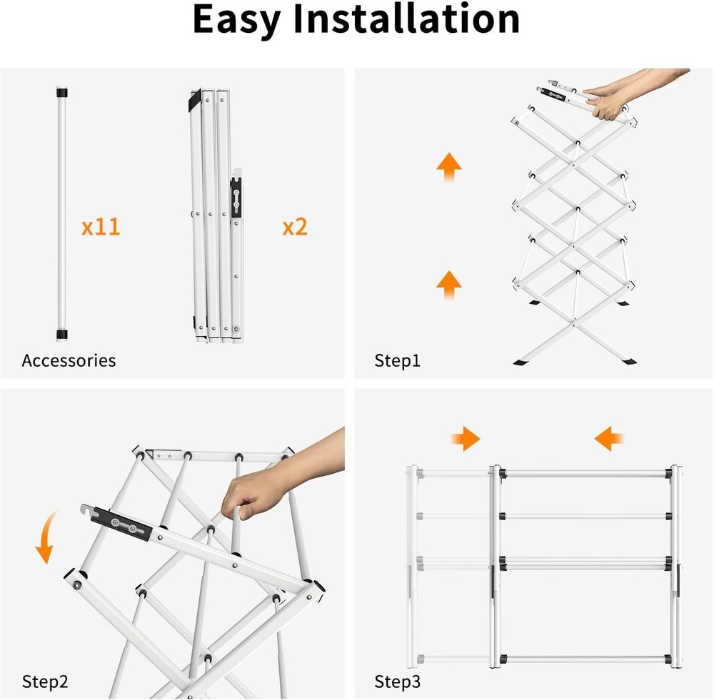 Collapsible Laundry Drying Rack - Elegant Black & White Design for Easy Storage