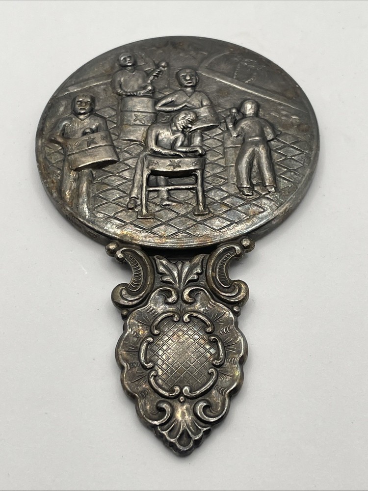 Vtg Danish Colonial Silver Plated  Tropical Paradise HandMirror Marked Denmark