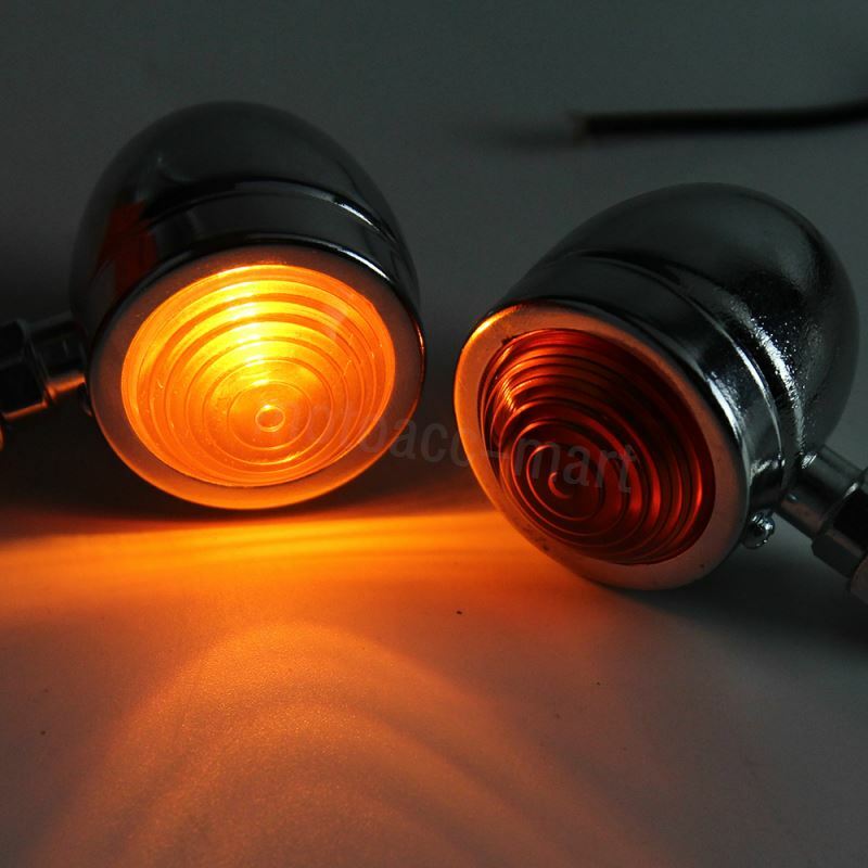 2X 12V Chrome Motorcycle Turn Signals Mini Bullet Blinker Amber Indicator Lights