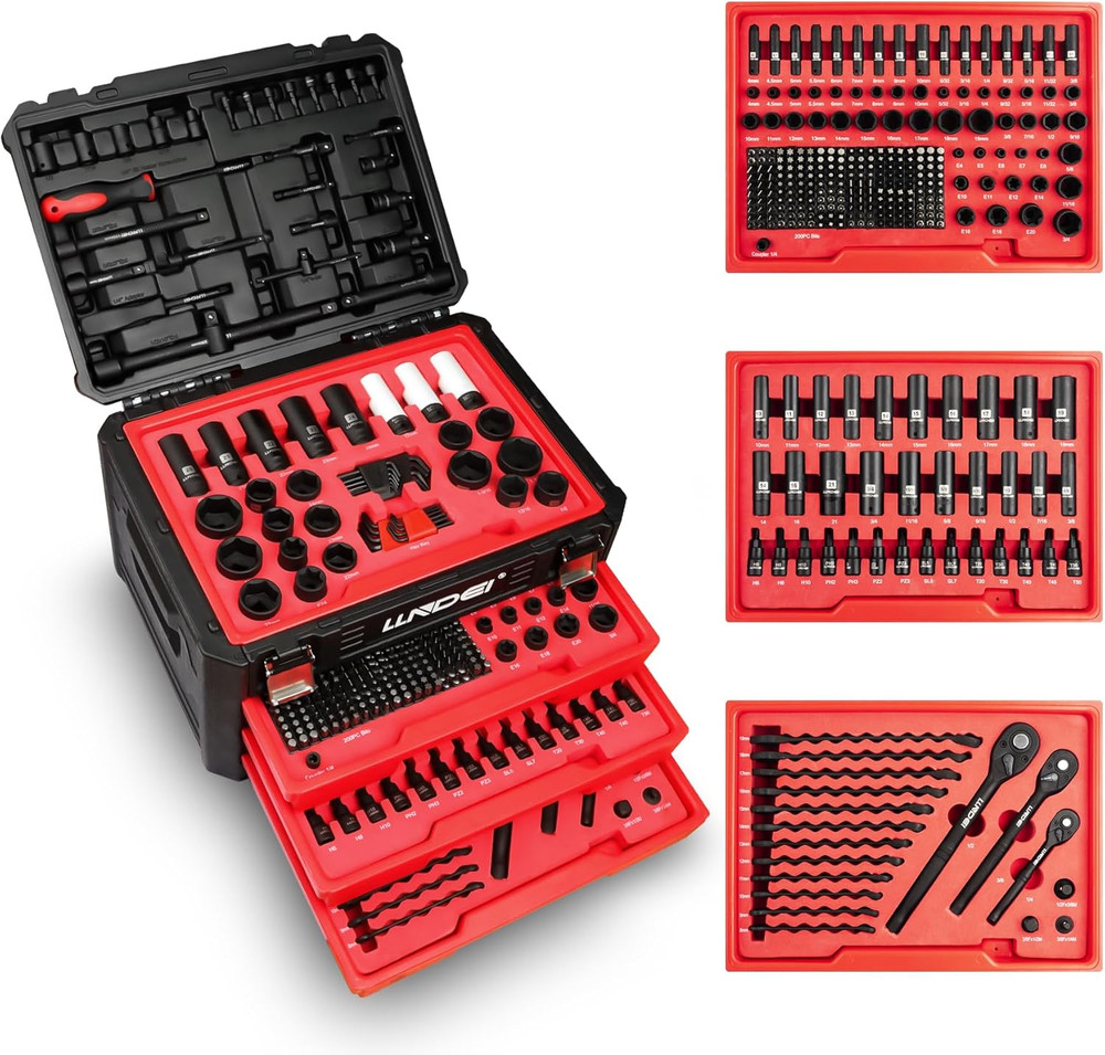 Mechanics Tool Set and Socket Set, 1/4" 3/8" 1/2" Drive Deep and Standard Socket
