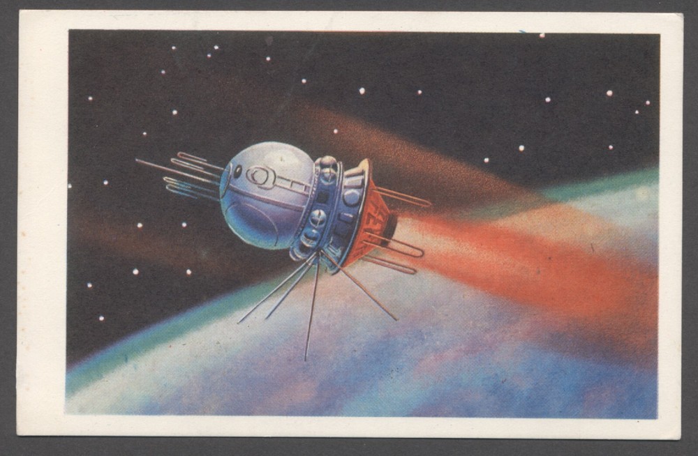 1969 Soviet Cosmonauts Astronauts Space Ship Rocket Sputnik Leonov Art postcard