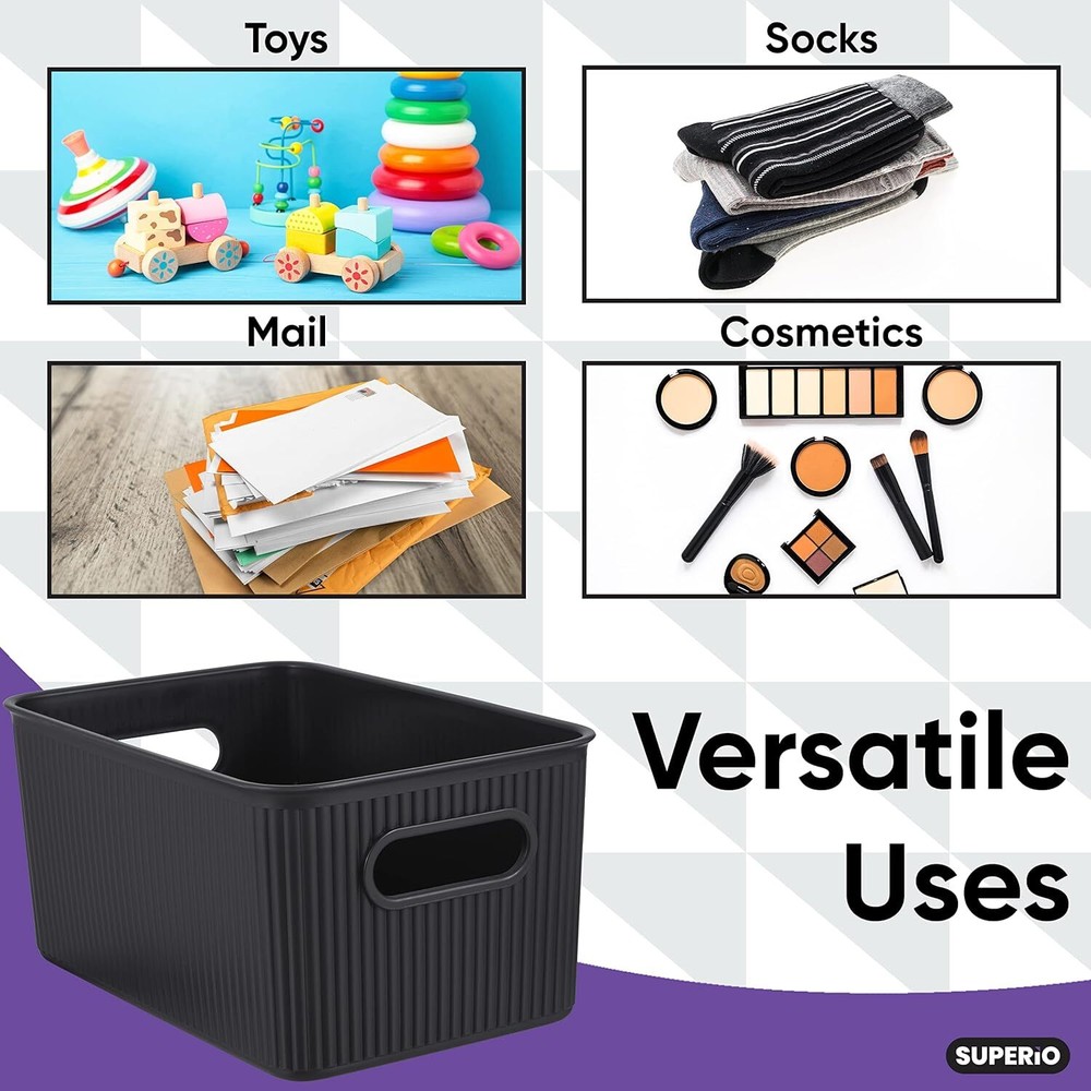 Superio 5L Small Brown Ribbed Storage Bin with Lid, Plastic (2 Pack)