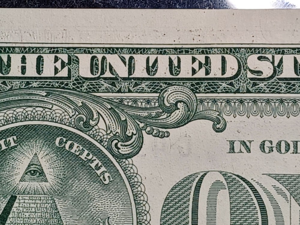 Fancy Serial # $1 Bill Solid 5 Of A Kind 9s With Obv. Ink Bleed Through Error