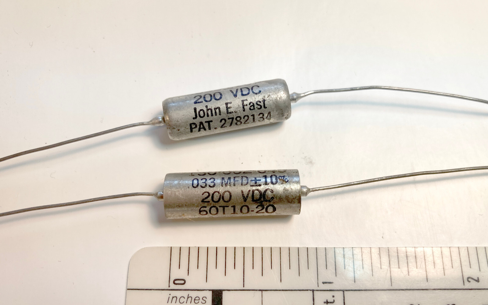 2 NOS John E Fast Paper in Oil Capacitors .033 uf 200 v