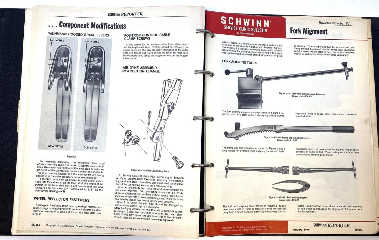 1970's Schwinn Service Clinic Bulletins Ring bound