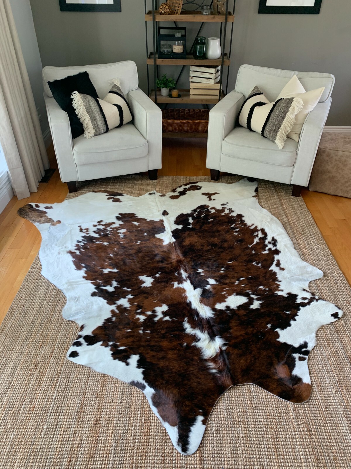 Tricolor Cow Hide Real Skin Leather Rug - Average Size 6X6 feet New Cowhide Rug