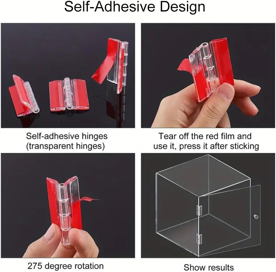 4Pcs Self-Adhesive Clear Acrylic Hinge, Transparent Plastic Folding Hinges, Cont