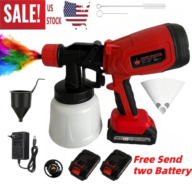 Cordless High Pressure Paint Sprayer Electric HVLP Spray Gun Kit w/2 Battery US