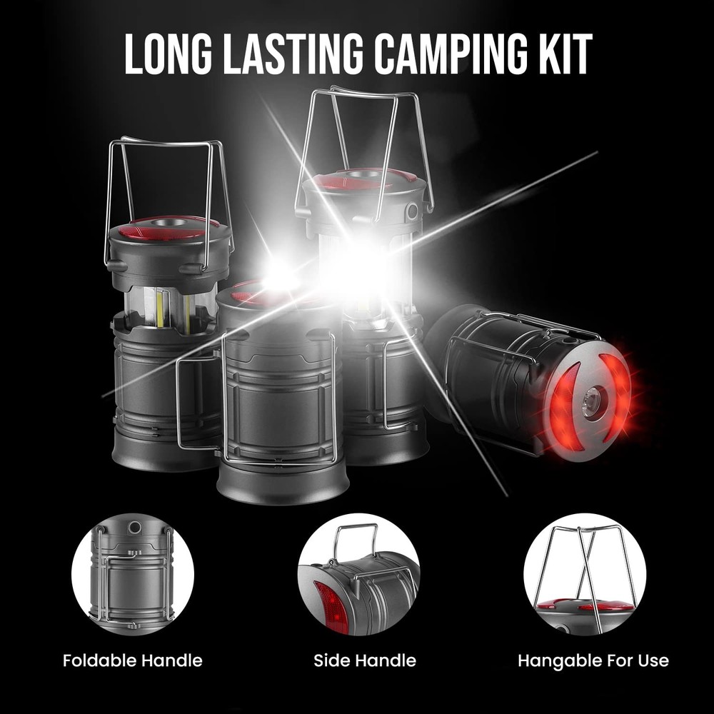 Lichamp 4 Pack LED Camping Lanterns, Battery Powered Lantern Large, Gray