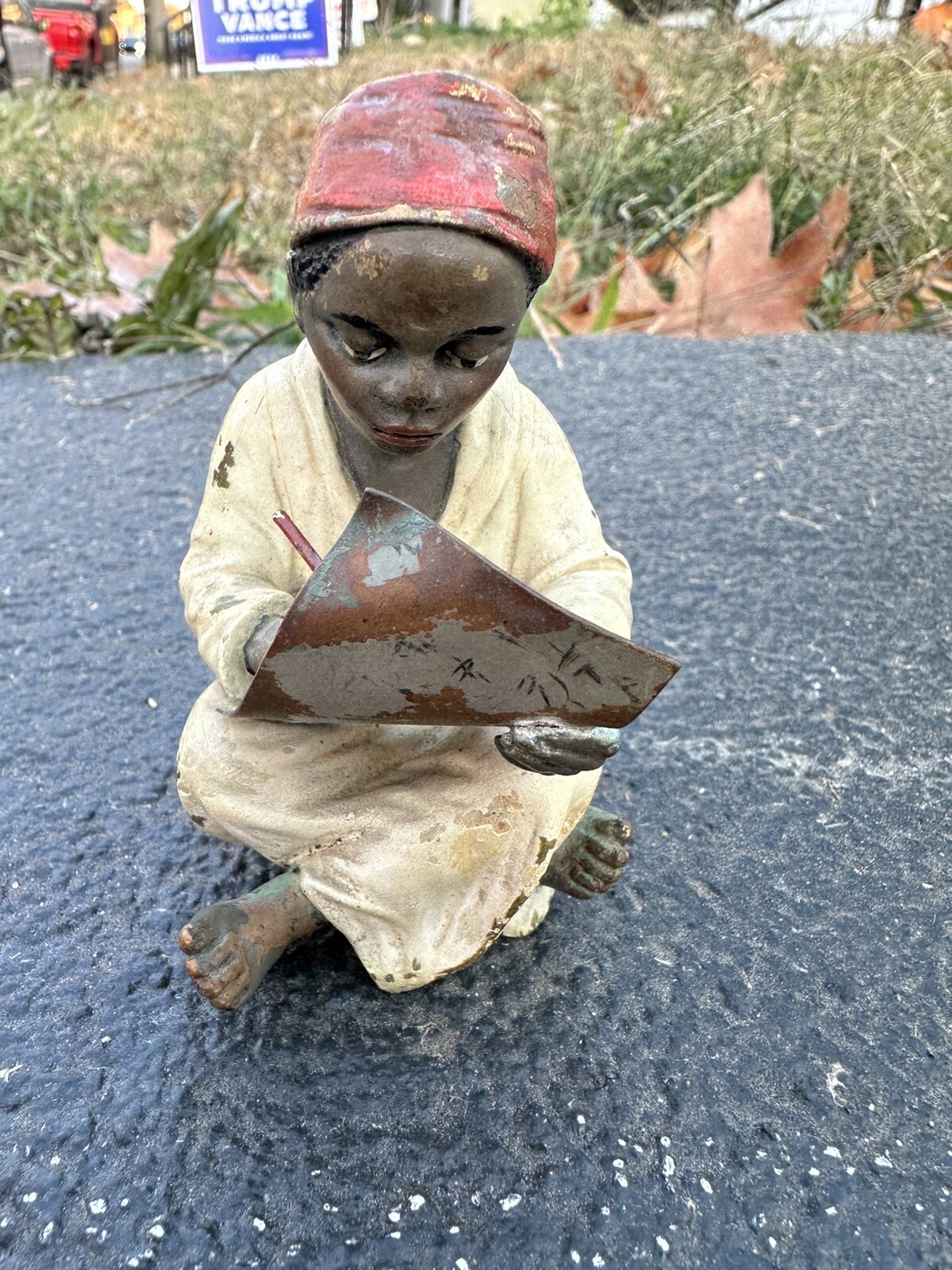 Wonderful Antique Bronze Boy Writing the Arabic