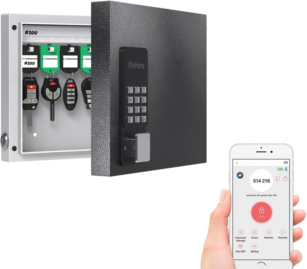 Smart 16 Key Lock Box - Wall Mount Key Cabinet with App & Code Access