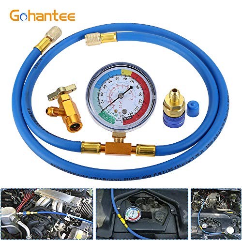 R134a Recharge Hose Kit with Gauge, 59'' AC Refrigerant Recharging Hose