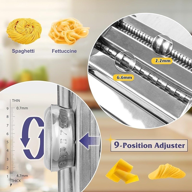 Pasta Maker Machine Adjustable Thickness 9 Settings Manual Pasta Cutting Kit New
