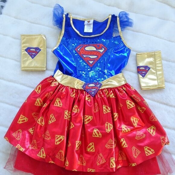 Super Girl Costume Kids Halloween Dress-up Complete Outfit