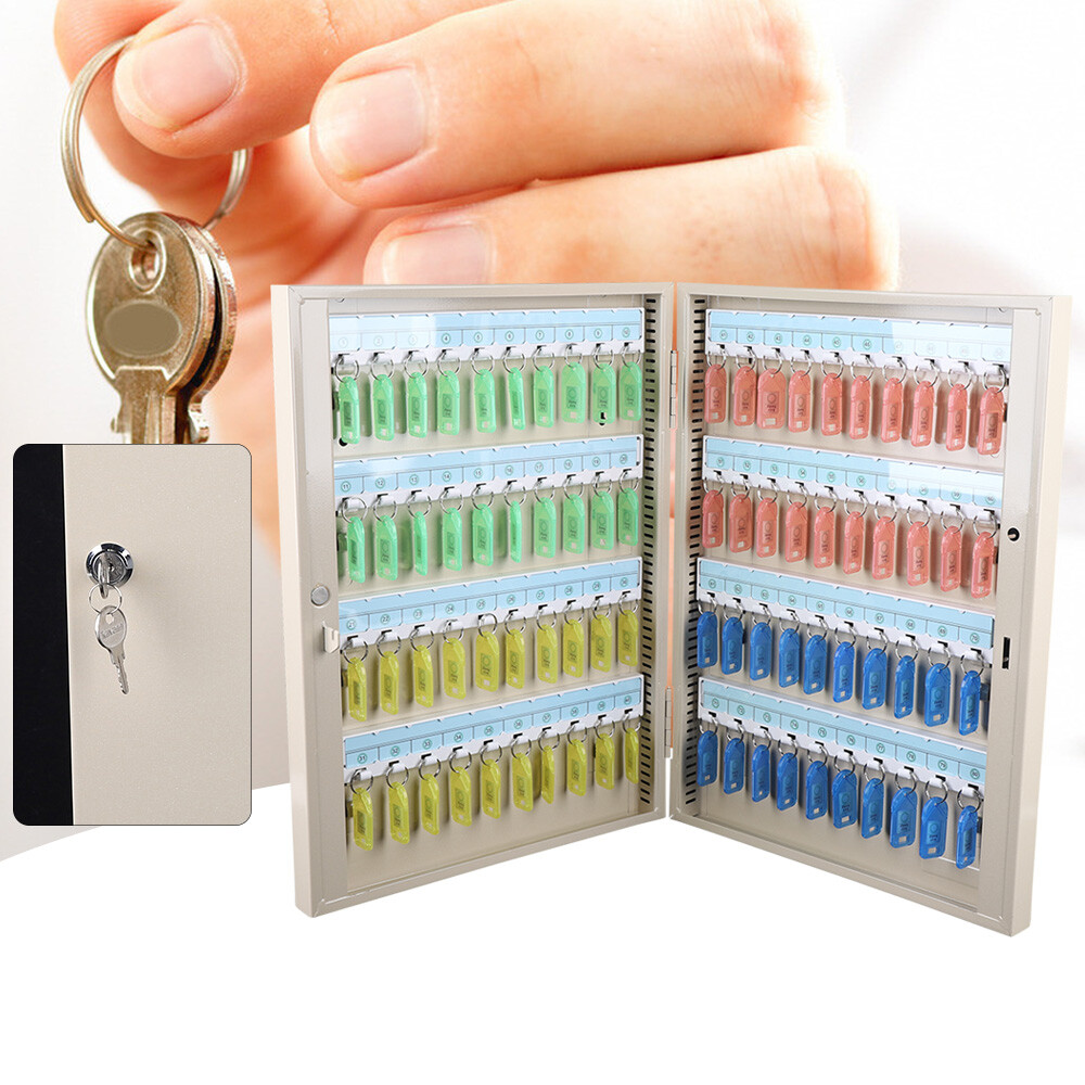 80 Keys Wall Mount Double Sides Lock Box Tiered Storage Safe Cabinet W/Pull Ring