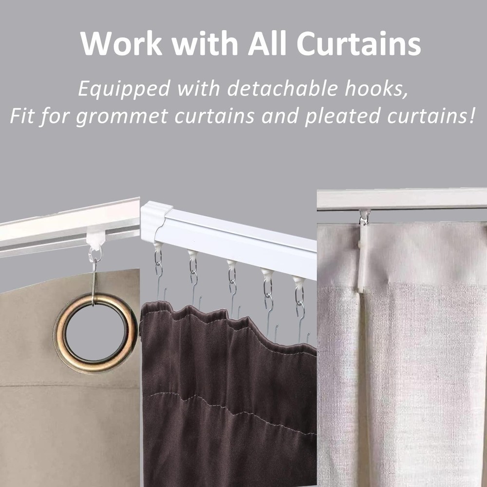 6ft Ceiling Track for Curtains, Never Rust & Enough Rollers and Hooks & Slide...