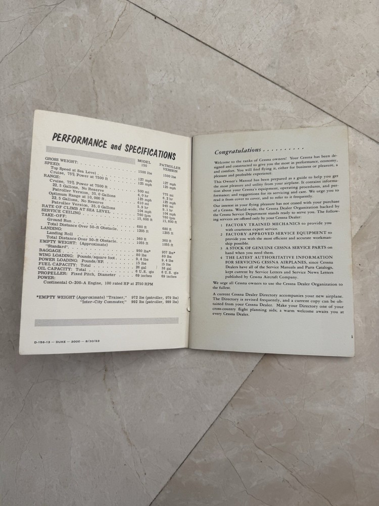 Cessna 1963 Owners Manual Model 150C