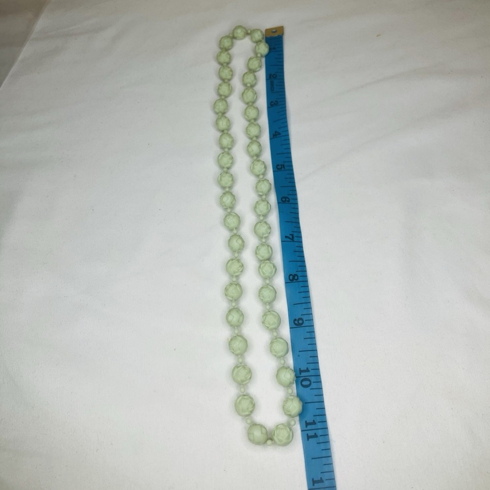 Vintage Light Green Rose Buds Rosary Necklace 22" Continuous String