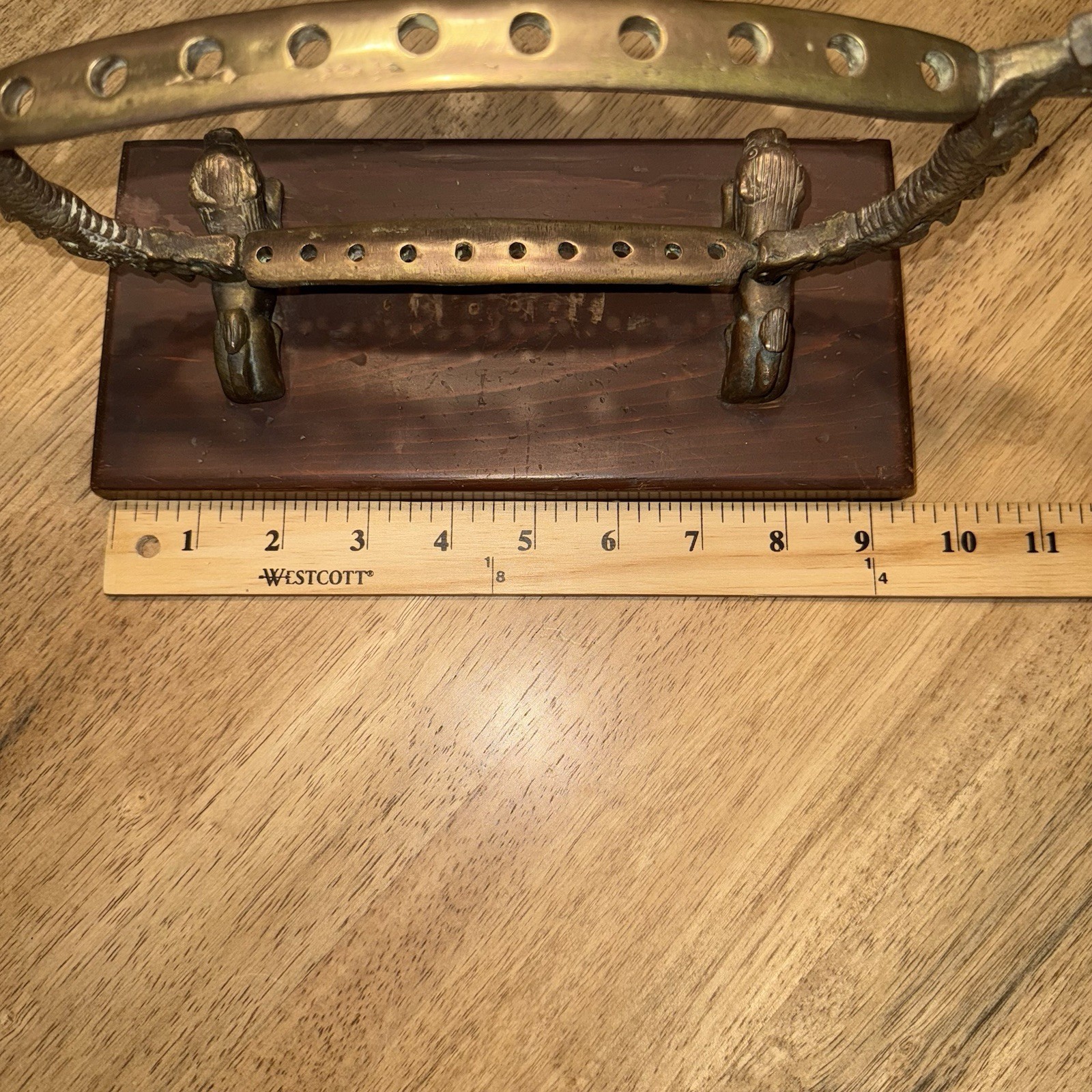 Vtg Chinese Metal Dragon Incense Burner Stand Wood Base Ornate Mythical Motif