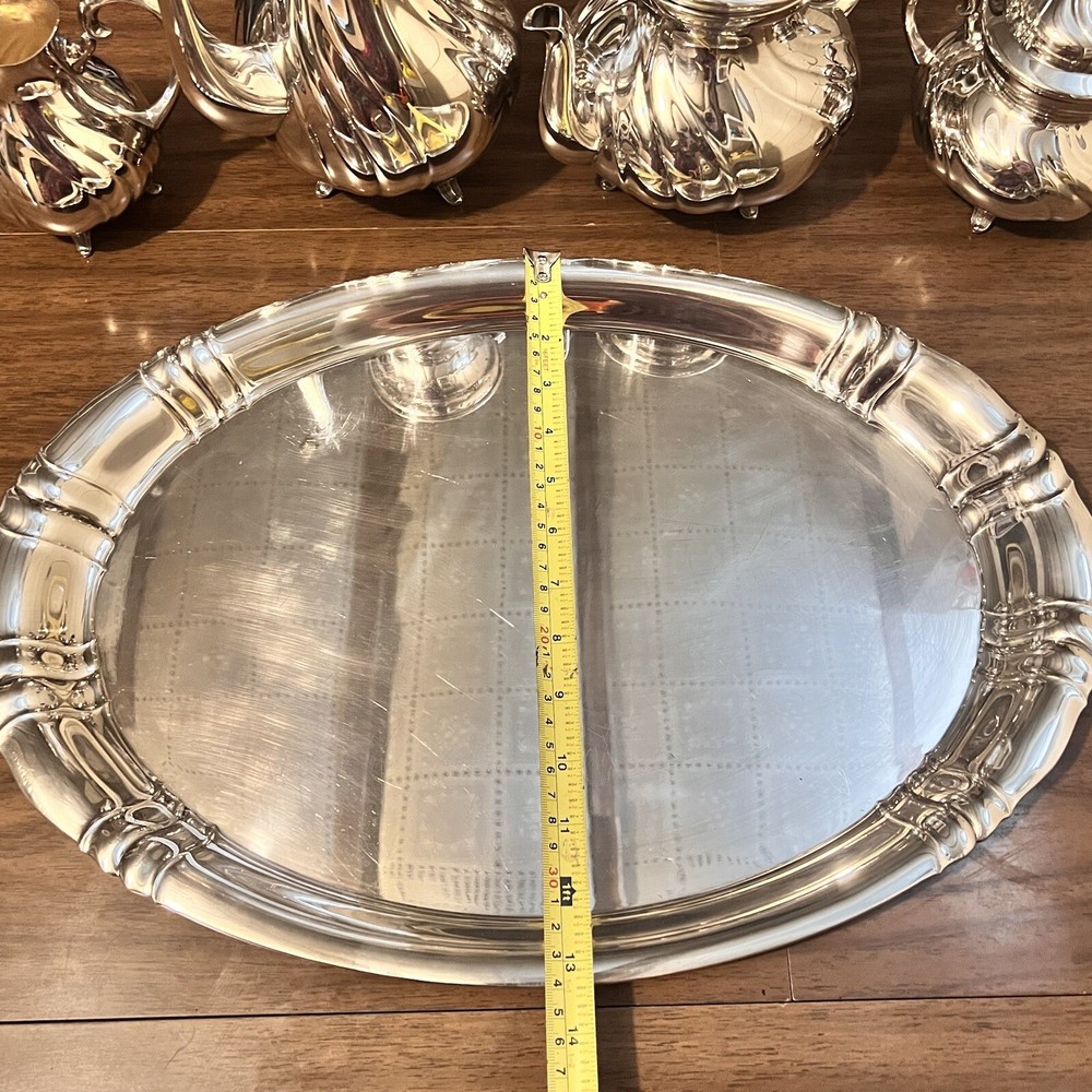 WMF Silver plate Coffee Tea Set 5pc with Tray 18in Swirl Pattern Germany