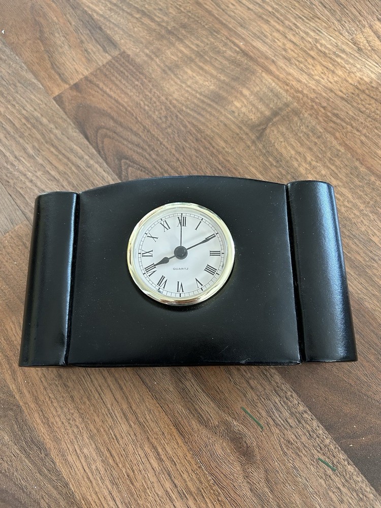 Euc Black Leather Like Desk Clock
