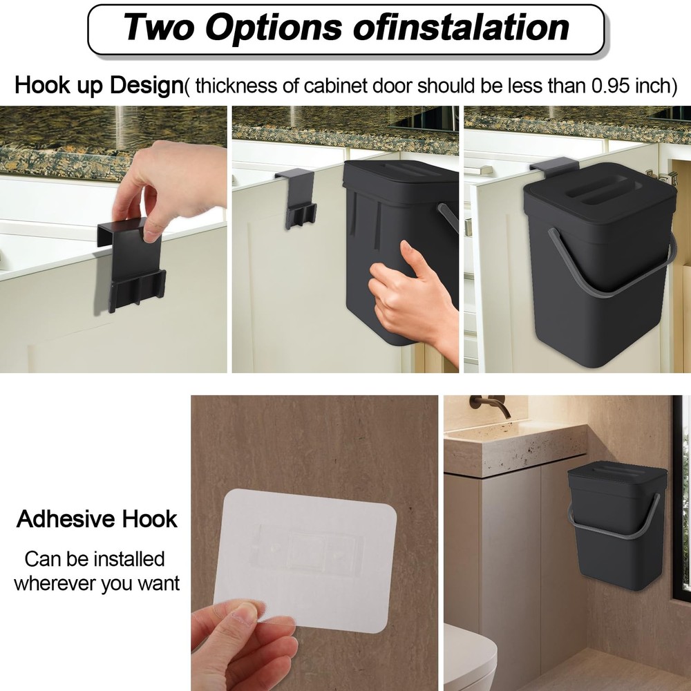 Compost Bin Kitchen, for use on Countertops or Under Sinks, Hanging Trash Can wi
