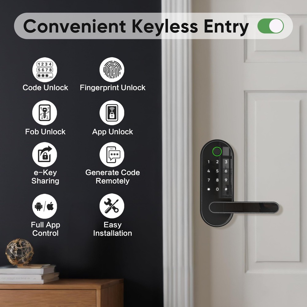 Keyless Entry Fingerprint Digital Smart Lock with Handle & Keypad: Electronic...