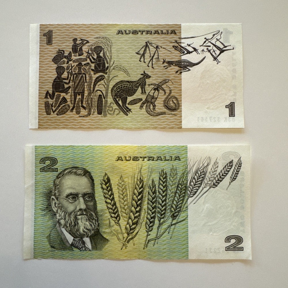 Australia $1 And $2 Banknotes - 2 Pcs, very nice!!