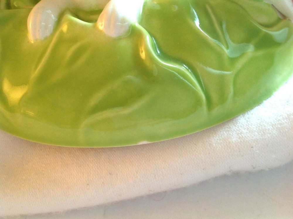 Vintage Bunny Rabbits Inside Green Cabbage Serving Dish
